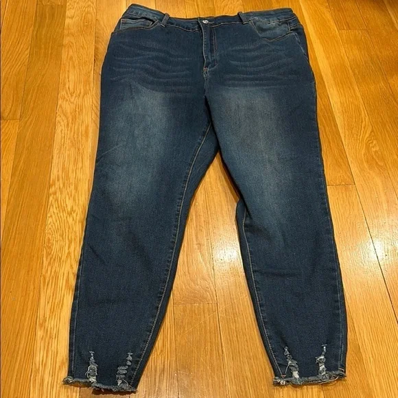 Dark Blue Distressed Women's Jeans - Picture 1 of 3